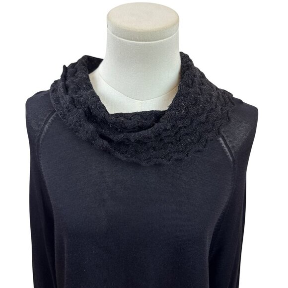 Anne Klein Black Knit Cowl Neck Sweater With Textured Collar - Picture 4 of 7